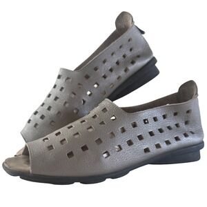 Arche Drick Metallic Leather Sandals Sz 41 Pewter Women Zip Flats Comfort